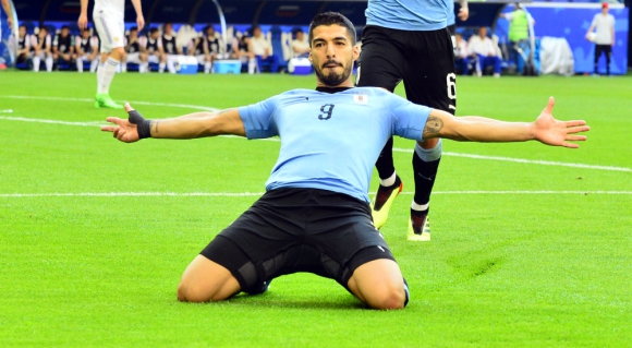 Luis SuÃ¡rez festejando el gol de Uruguay contra Rusia. Foto: NicolÃ¡s Pereyra