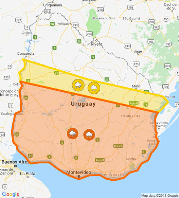 Alerta naranja y amarilla en varias zonas del país.