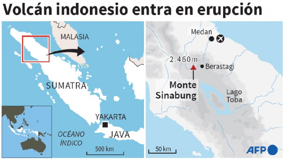 En im genes volc n Sinabung  emite gigante columna de humo 